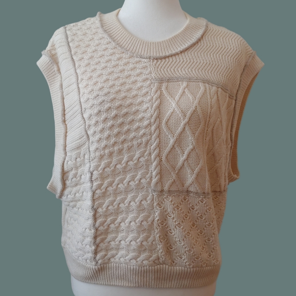Free People Take The Plunge Knitted Cable Vest in Cream Women's XS